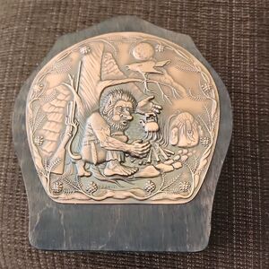 Vintage 1950s Norwegian Folk Art Copper Troll And Bird Souvenir Key Holder Wall